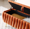 Oval Storage Bench with Gold Legs,Velvet Fabric ,Woven,Upholstered Ottoman Storage Benches for Bedroom