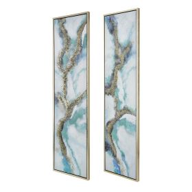 Set of 2 Elongated Modern Abstract Oil Painting,, Rectangle Framed Wall Art, 20" x 71"