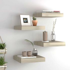 Floating Wall Shelves 4 pcs Oak 9.1"x9.3"x1.5" MDF