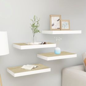 Floating Wall Shelves 4 pcs Oak and White 15.7"x9.1"x1.5" MDF