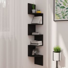 Wall Corner Shelf Black 7.5"x7.5"x48.4" Engineered Wood