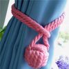 2 Pieces Retro Handmade Curtain Ropes Holdbacks Rural Knot Ball Cotton Cord Drapery Tiebacks, Pink