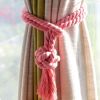 2Pcs Handmade Cotton Rope Curtain Holder Tie Backs Tassel Drapes Ball Tiebacks for Window Sheer Blackout Panels, Pink