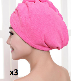 Women's Hair Dryer Cap, Absorbent Dry Hair Towel (Option: 3pcs Rose red)