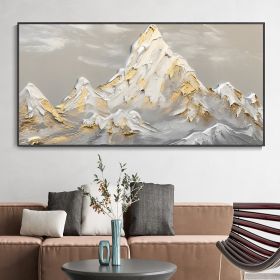 Hand Painted Oil Painting White Snow Mountain Art On Canvas Gold Leaf Texture Painting Abstract Landscape Oil Painting Wabi Sabi Wall Art Minimalism S (Style: 01, size: 75x150cm)