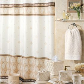 Muwago Luxurious Lattice Print Vintage Classic Shower Curtain Elegant Thick Waterproof Light Brown Marble Pattern Bath Cover (size: W72"*H72")