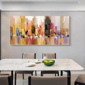 Hand Painted Urban Architecture Landscape Abstract Oil Painting Canvas Nordic Poster Wall Art Picture Living Room Home Decor (size: 75x150cm)